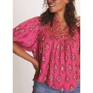By Anthropologie pink boho dolman sleeve blouse M